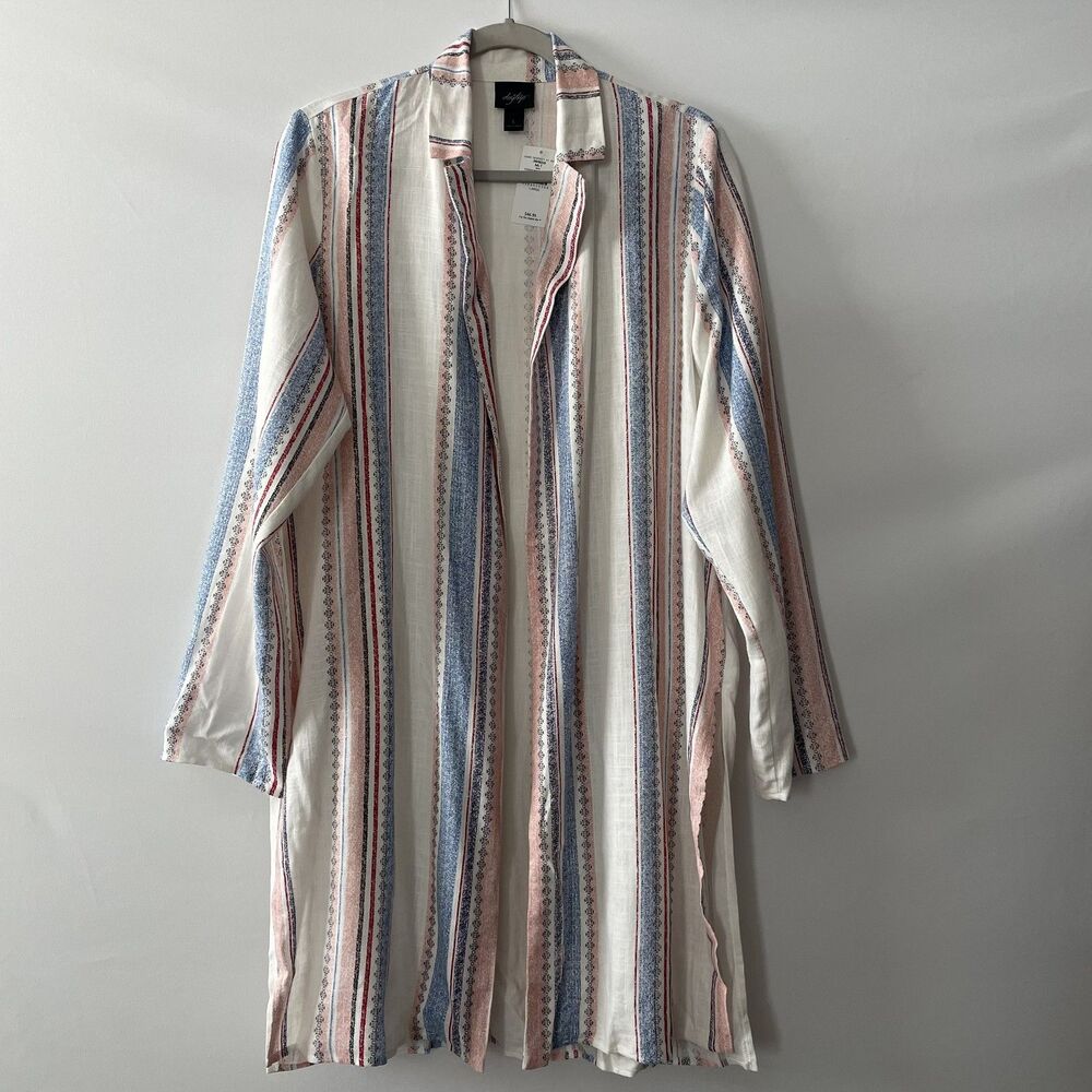 NWT Daytrip Women's Open Front Striped Woven Shacket Multicolor Size L
